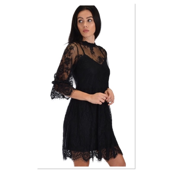 ❌ONLY 1 LEFT❌Black Babydoll Lace Dress - Picture 2 of 4